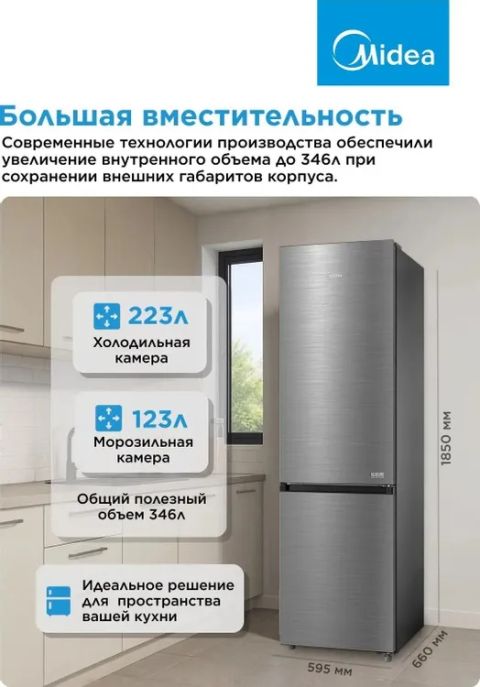 Холодильник Midea MDRB469MGF46I нержавеющая сталь, изображение 3